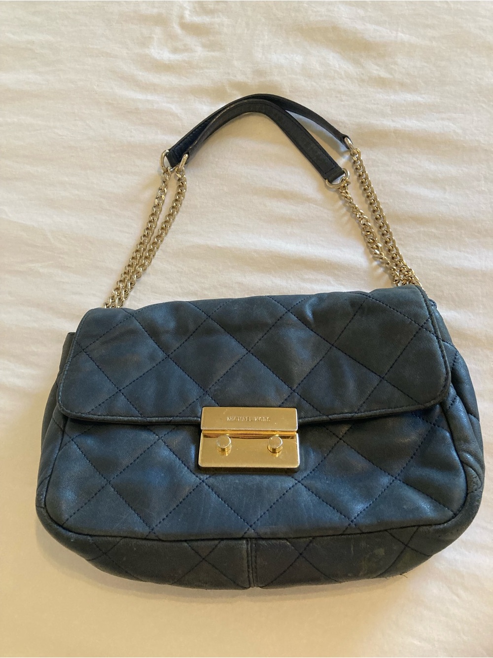 Michael Kors Quilted Navy BlueCrossbody with Gold Chain - Picture 2 of 12